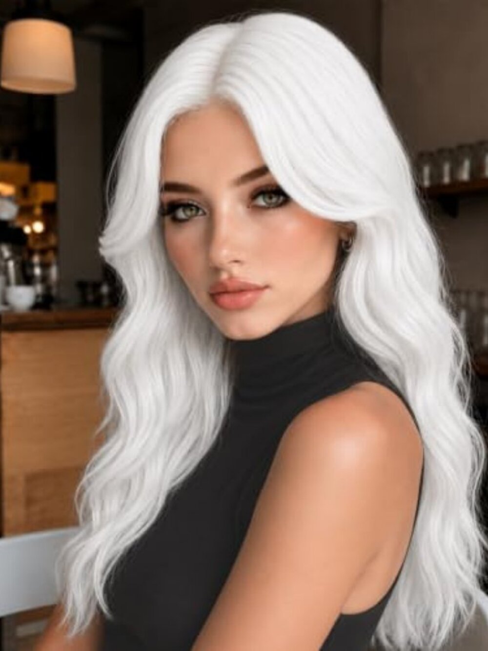 White Wigs for Women 22 Inch Middle Part Wavy Synthetic Wig
